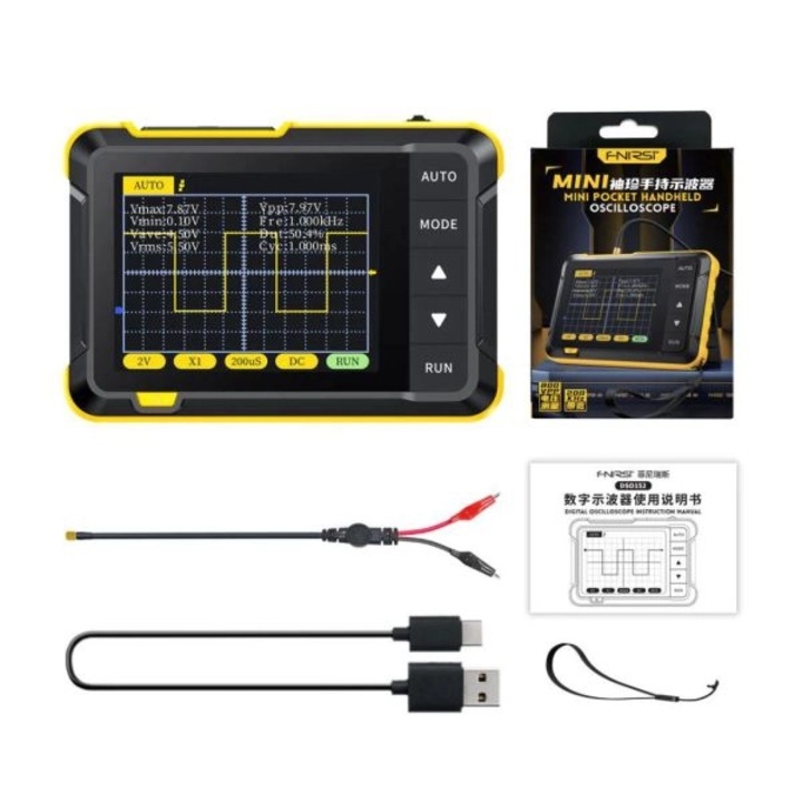 Osciloscop digital portabil FNIRSI DSO152/S, 1 canal, 2.5MS/s, 200KHz, pachet standard, cleme crocodil