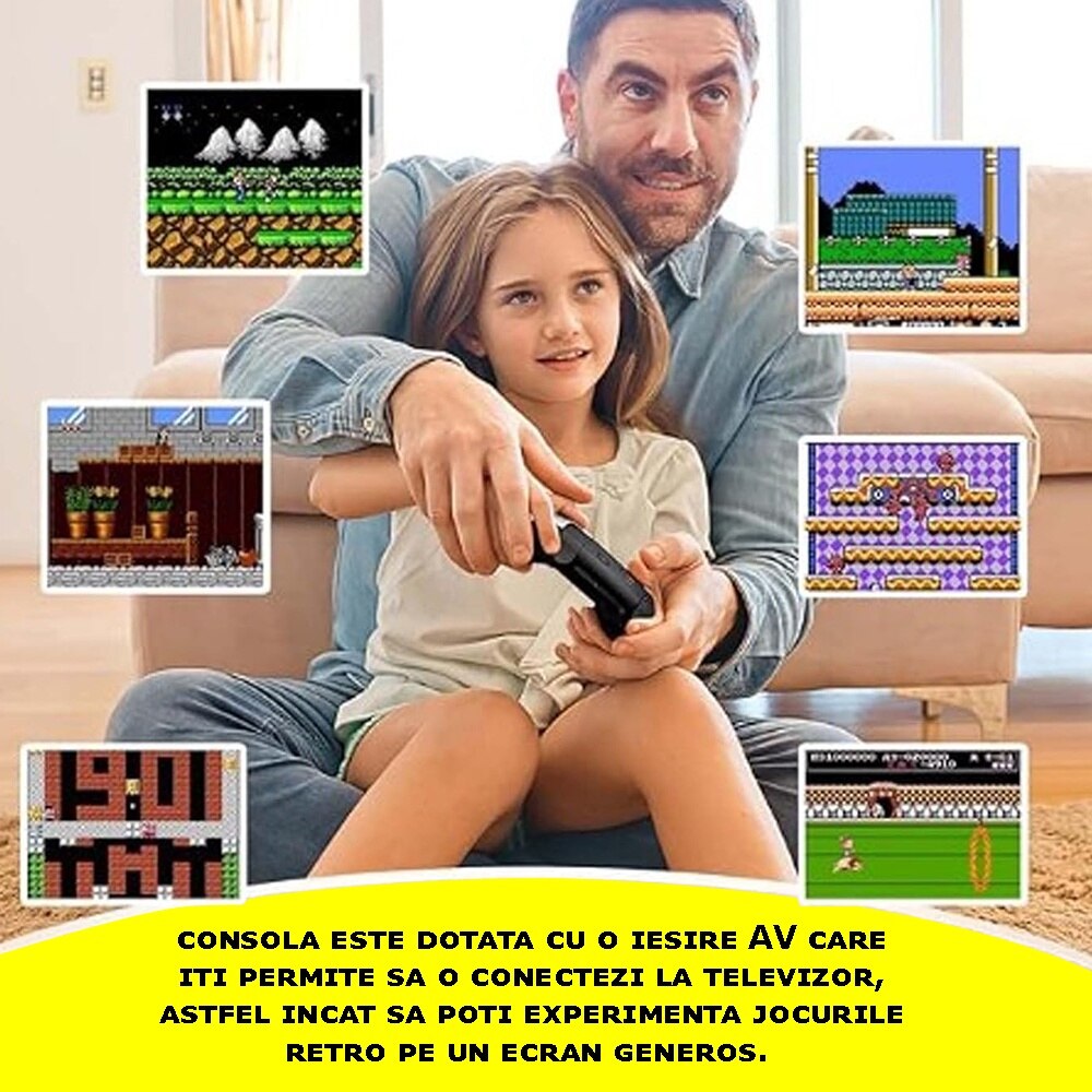 Consola Retro Jocuri Video Portabila EDAR, 520 Jocuri Incorporate, Display Rezolutie 320x240, Iesire AV, Conectare Televizor, Incarcare USB, Acumulator 1020 mAh, Alba