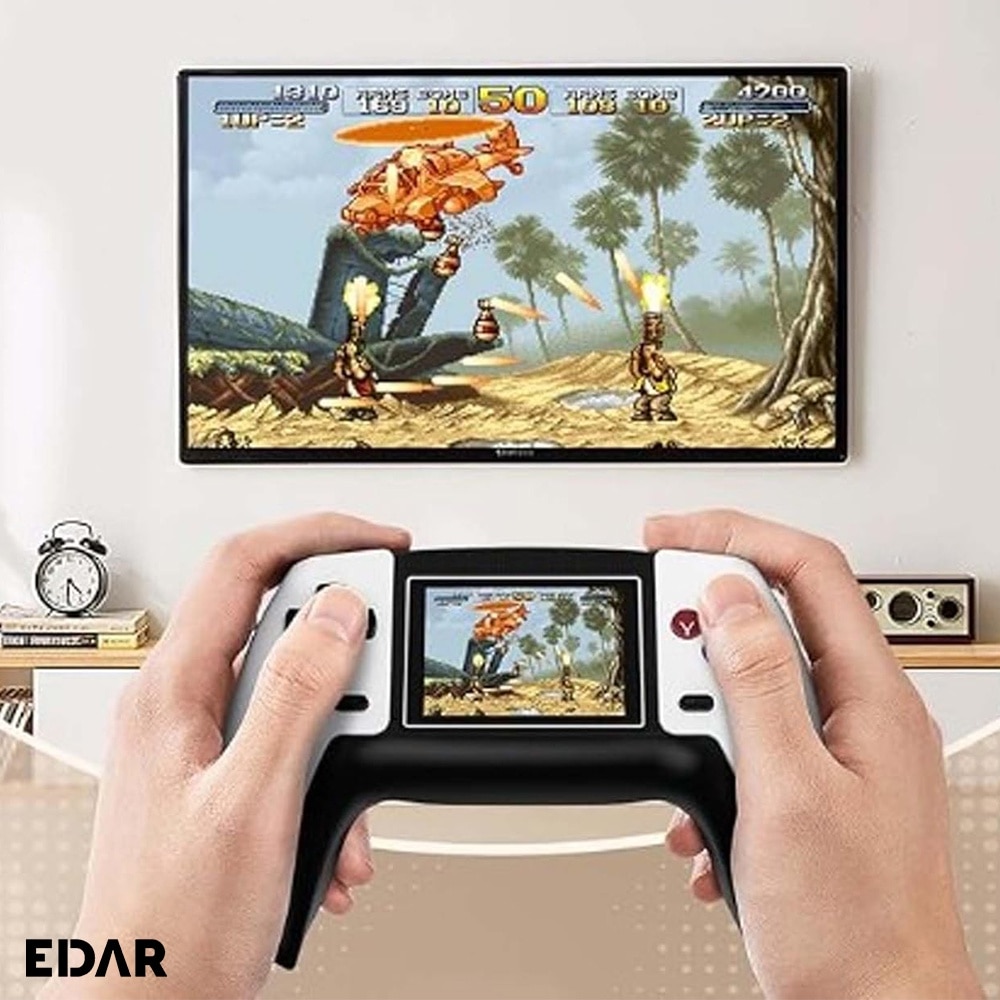 Consola Retro Jocuri Video Portabila EDAR, 520 Jocuri Incorporate, Display Rezolutie 320x240, Iesire AV, Conectare Televizor, Incarcare USB, Acumulator 1020 mAh, Alba