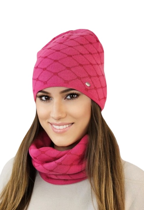 Set caciula si fular Diamond, marime Universala, culoare Roz zmeura