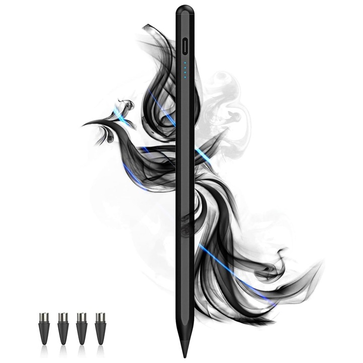 Универсален стилус, VINTOP®, подходящ за iPad, Android мобилен телефон, таблет, сензорна писалка, магнитен, без забавяне, черен