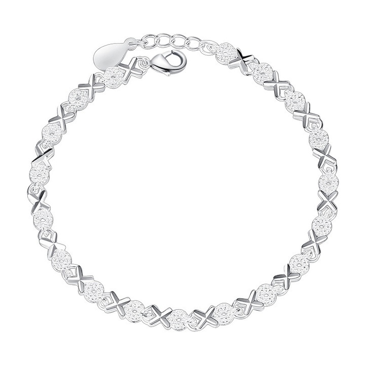 925 Sterling ezüst XO karkötő, kereszt, cirkon, női ékszer pár, ünnepi, évfordulós, születésnapi ajándék