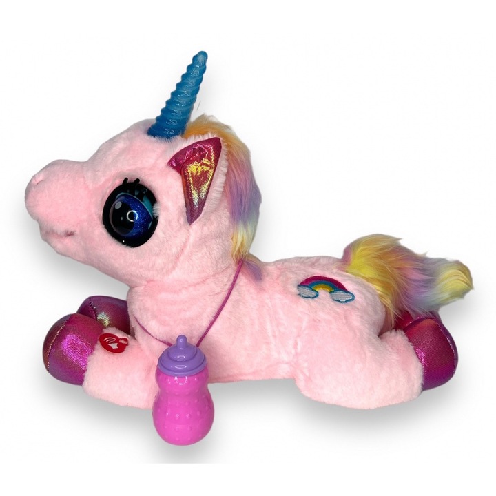 Jucarie Unicorn Interactiv din Plus, Clipeste si Canta, Roz