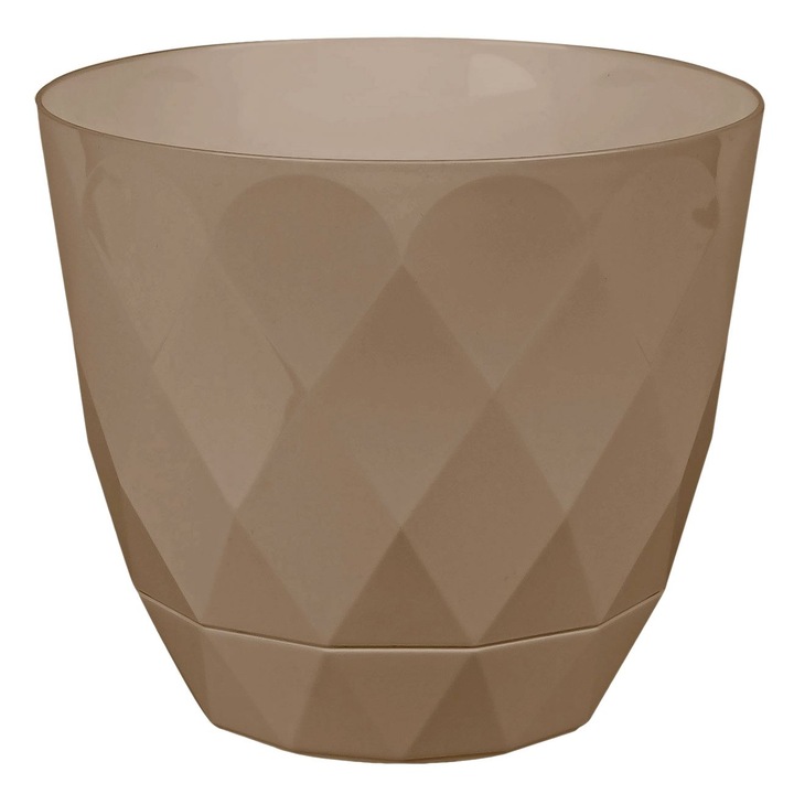 Ghiveci Flori Plastic, Nude Maro, Farfurie Incorporata, Diametru 17.5 cm, Inaltime 15.3 cm, Capacitate 2.4 L