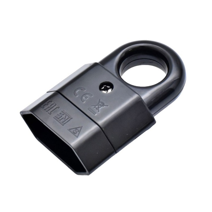 Cupla Plata Neagra cu Inel 10A, plastic ABS, 220V-240V, IP20