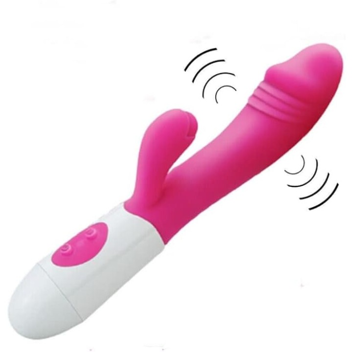 Rabbit Realistic Ouyifan vibrátor, 10 vibrációs mód, újratölthető, 18,5 cm, rózsaszín/fehér
