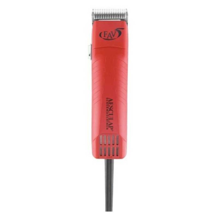 Masina de tuns, Aesculap FAV5, pentru animale de companie, cu fir de 5 metri, 2300 RPM, sistem SnapOn, Rosu