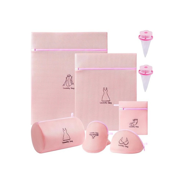 Set 8 saci pentru rufe, roz, TCJJ