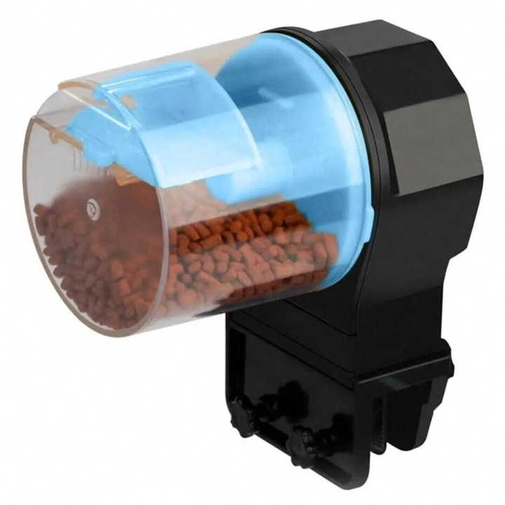 Hranitor automat acvariu Ouyifan, Capacitate Mare, Temporizare Inteligenta, Albastru/Negru, 14x14x8cm