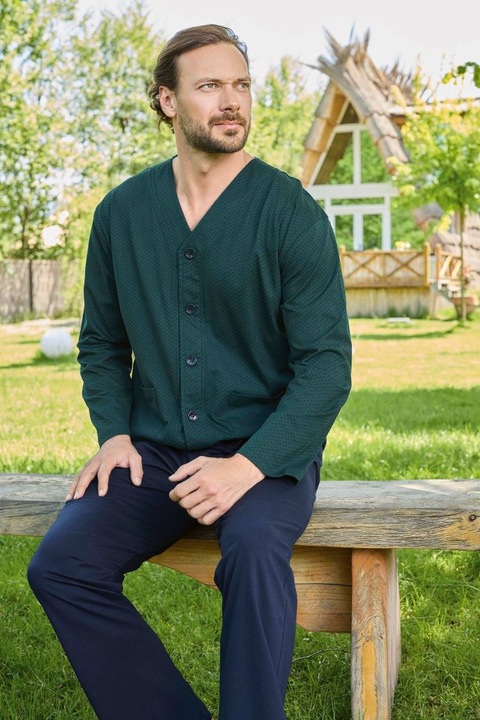 Pijamale barbati cu nasturi 3470, bumbac, Aydogan, Verde