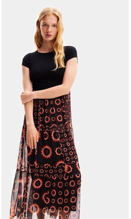 Női ruha, egyenetlen, fekete, poliészter, XS INTL