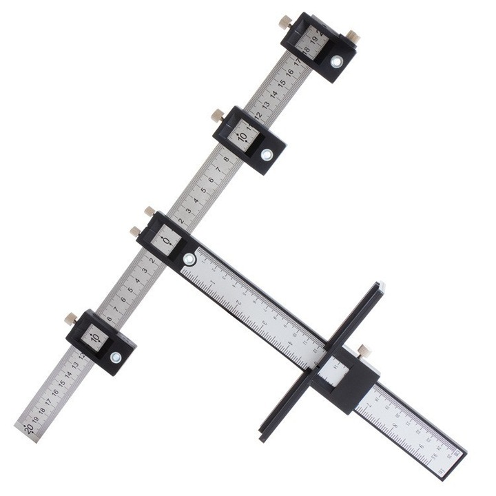 Ghidaj pentru gaurit, ajustabil, 40x5.5x6.5cm, inox/plastic, cu geanta de depozitare