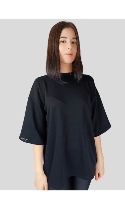Tricou cu maneci supradimensionate, de dama, Negru, Marimea