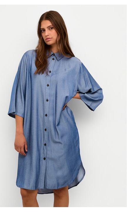 Дамска рокля, кафе, син, вискоза