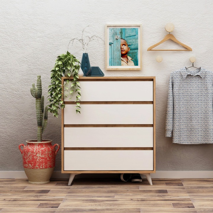 Comoda Model Suvera, Stejar/Alb, 70x40x86 cm