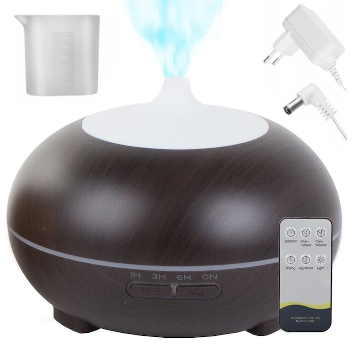 Umidificator aromaterapie GREATON® difuzor ulei esential, alimentare USB, culoare lemn deschis