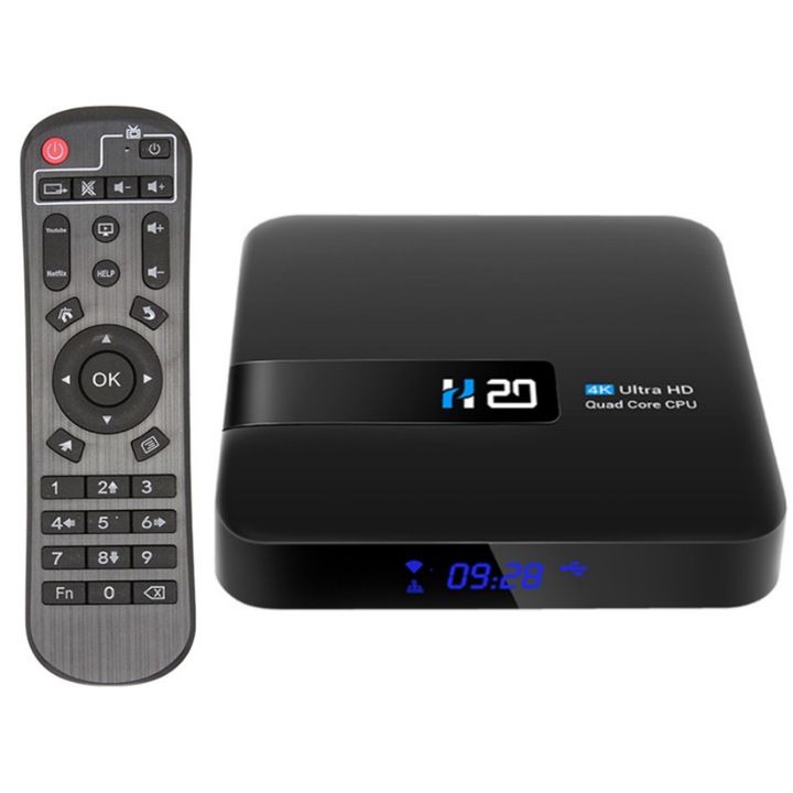 Smart TV box, GOSTOCK®, 2.4GHz Wi-Fi, Android 10.0, 4K 60 FPS, 2Gb Ram, 16Gb памет, HDMI кабел и дистанционно управление, Royal Black