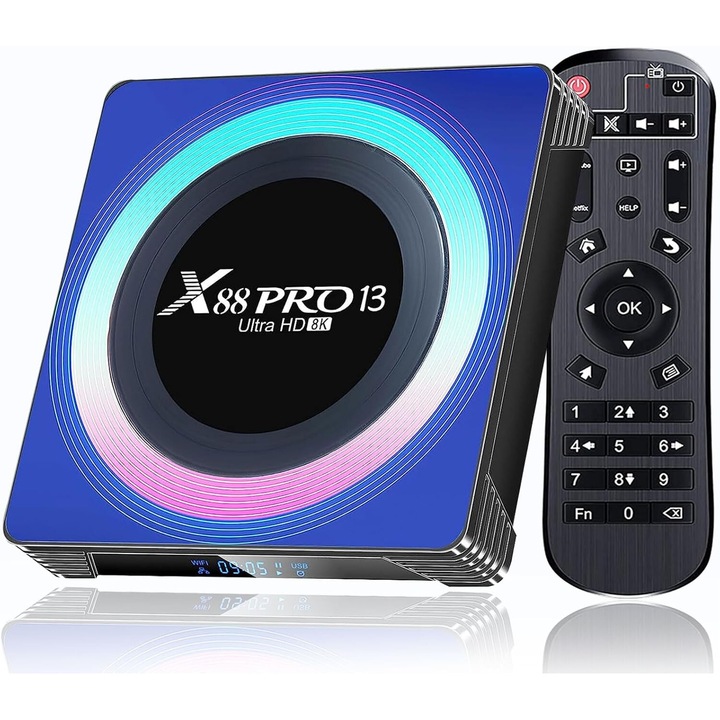 Médialejátszó, GOSTOCK, 2,4/5,8 GHz-es kettős Wi-Fi, Android 13.0, 8K felbontás, 4 Gb RAM, 32 Gb memória, négymagos, BT5.0, távirányítóval, fekete/kék