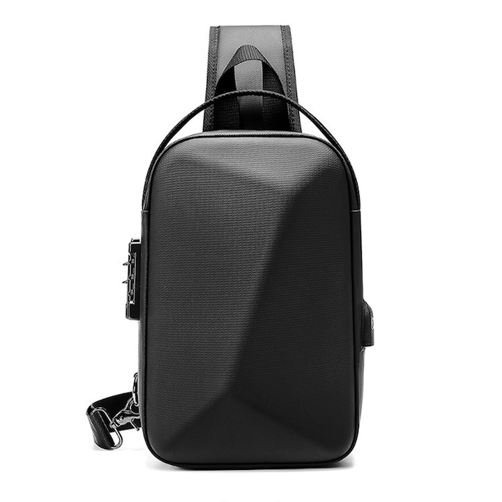 Férfi válltáska, vízálló, USB-vel, Oxford anyagból, könnyű, 30x15x10cm