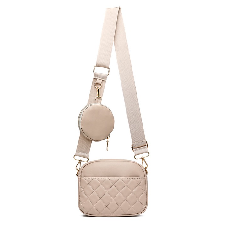 Jormftte női crossbody táska, steppelt modell, bézs színű, méretek 19x14,5x5cm, PU bőr anyagból