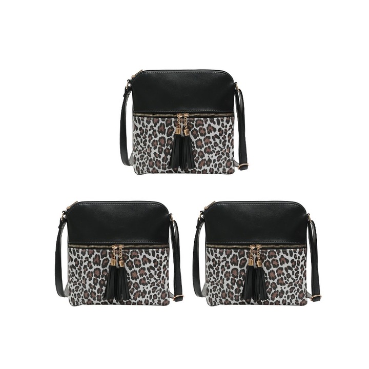 Geanta crossbody medie Cozevdnt, multicolor, 25l, cu buzunar cu fermoar si ciucure
