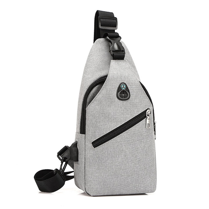 Rucsac multifunctional, gri deschis, cu compartimente pentru tableta si telefon, poliester