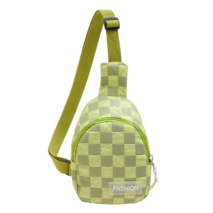 Jormftte gyerek táska, kockás design, zöld, vízálló nylon, állítható pánt