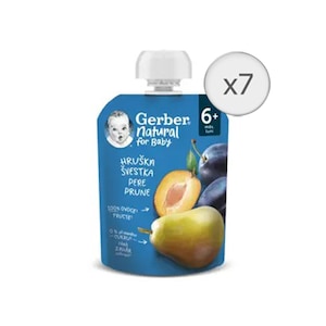 Pachet Piure cu prune si pere Gerber Natural, 7x90g, de la 6 luni