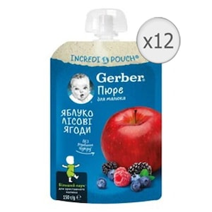 Pachet Piure cu mar si fructe de padure Gerber Natural, 12x150g, de la 6 luni
