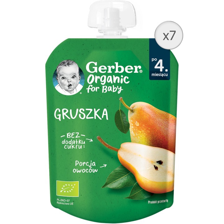 Комплект пюре Gerber Organic с круши, 7x80 гр, От 6 месеца