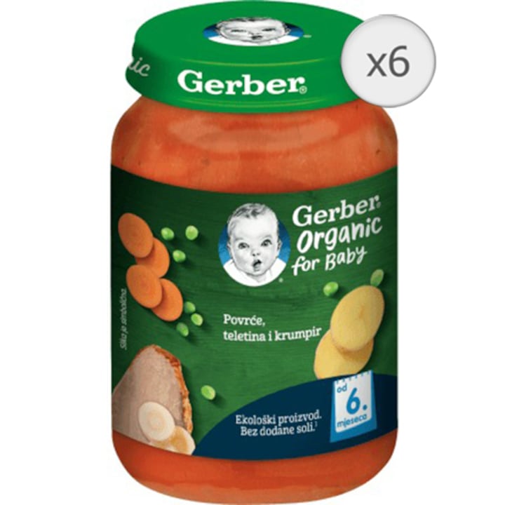 Pachet Piure de legume cu vitel si cartofi Gerber Organic, 6x190g, de la 6 luni