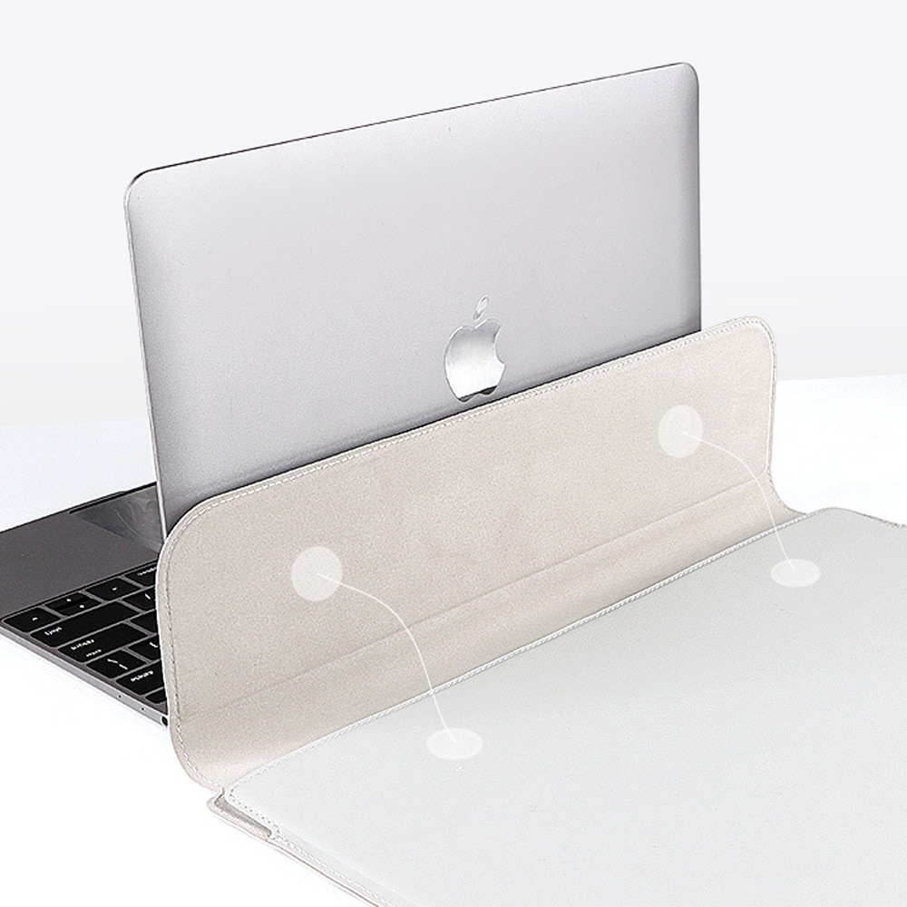 Husa laptop BGHYHYHI, gri, cu suport si capac magnetic, din piele sintetica rezistenta la apa, dimensiuni usoare