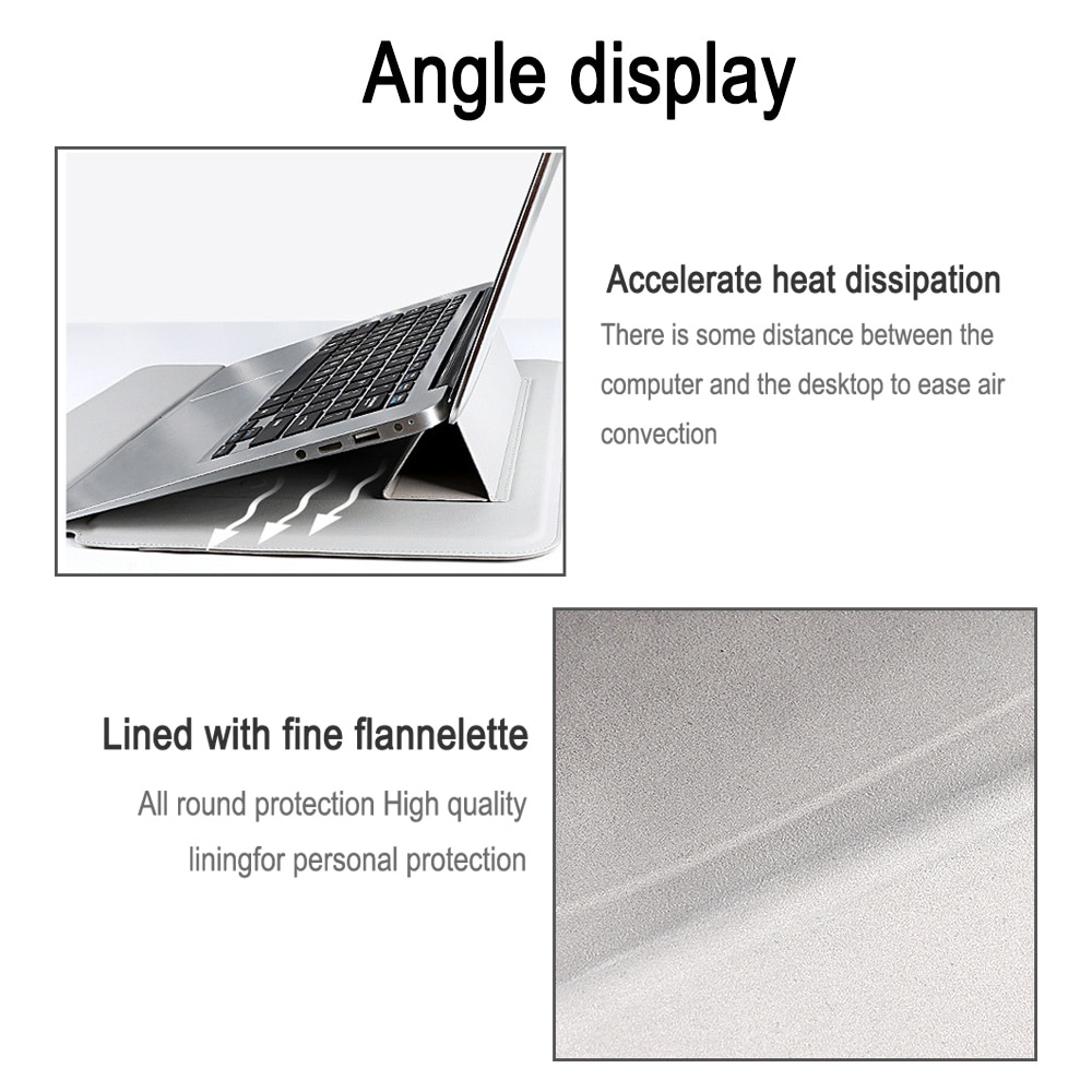 Husa laptop BGHYHYHI, gri, cu suport si capac magnetic, din piele sintetica rezistenta la apa, dimensiuni usoare