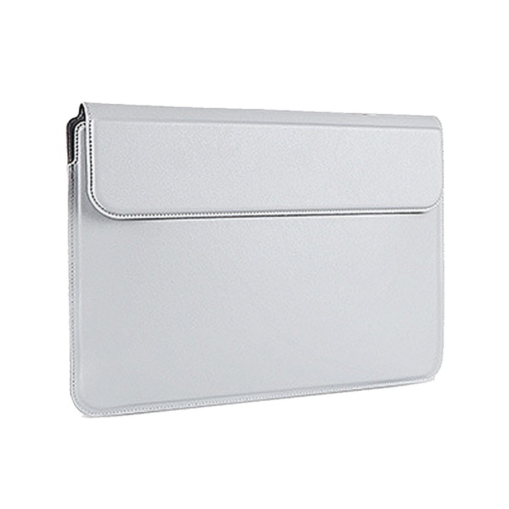 Husa laptop BGHYHYHI, gri, cu suport si capac magnetic, din piele sintetica rezistenta la apa, dimensiuni usoare