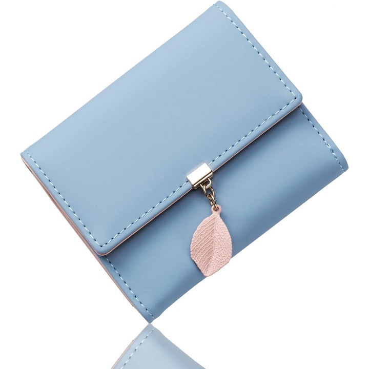 Portofel dama Enforose, design compact, model cu detaliu in forma de inima, culoare abanos, 6 sloturi pentru carduri