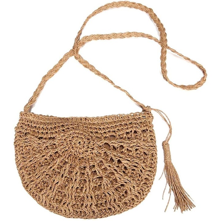 Сламена чанта, ретро модел, чанта за през рамо, многоцветна, ръчно изработена