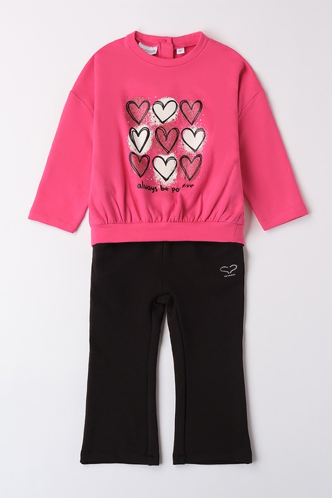 Sarabanda, Mintás felső és bootcut fazonú nadrág szett, Fekete/Rózsaszín