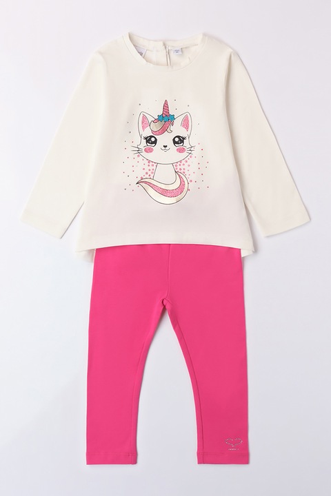 Sarabanda, Mintás felső és leggings szett, Fehér/Rózsaszín