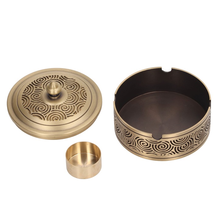 Régi autó hamutartó, Lungziming, sárgaréz, tetővel, 8 x 5,5 cm, arany