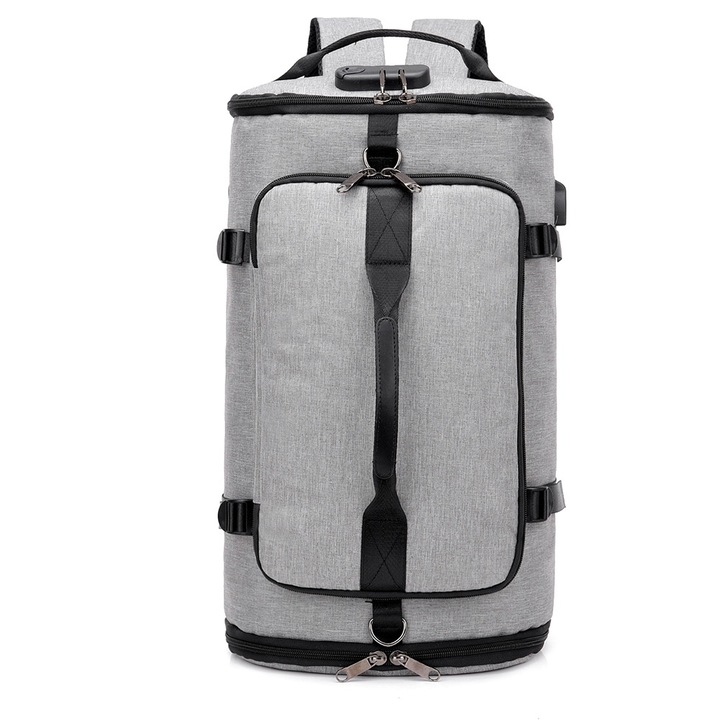 Utazótáska, Jormftte, nagy kapacitású, több zsebes, fekete/szürke színű, méretei 30x45cm