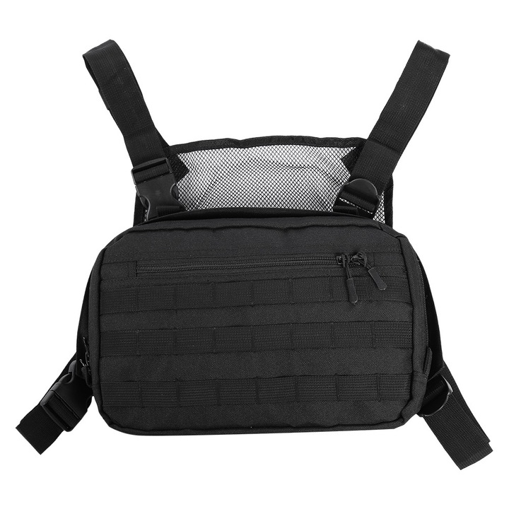 Jormftte sporttáska, mellkasi táska, nagy kapacitású, oxford anyag, állítható pánt, fekete szín