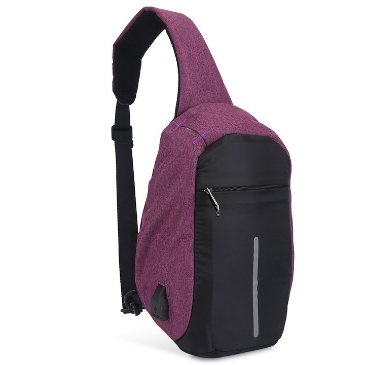 Jormftte utazótáska USB-porttal, lopásgátló kialakítás, lila, állítható méretek