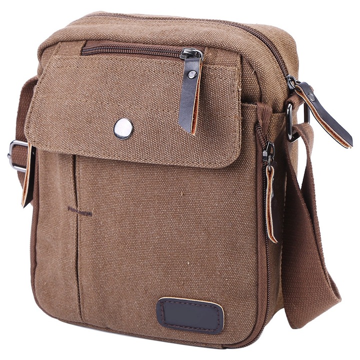 Jormftte sporttáska, textil, kompakt, állítható pánt, kávé színű