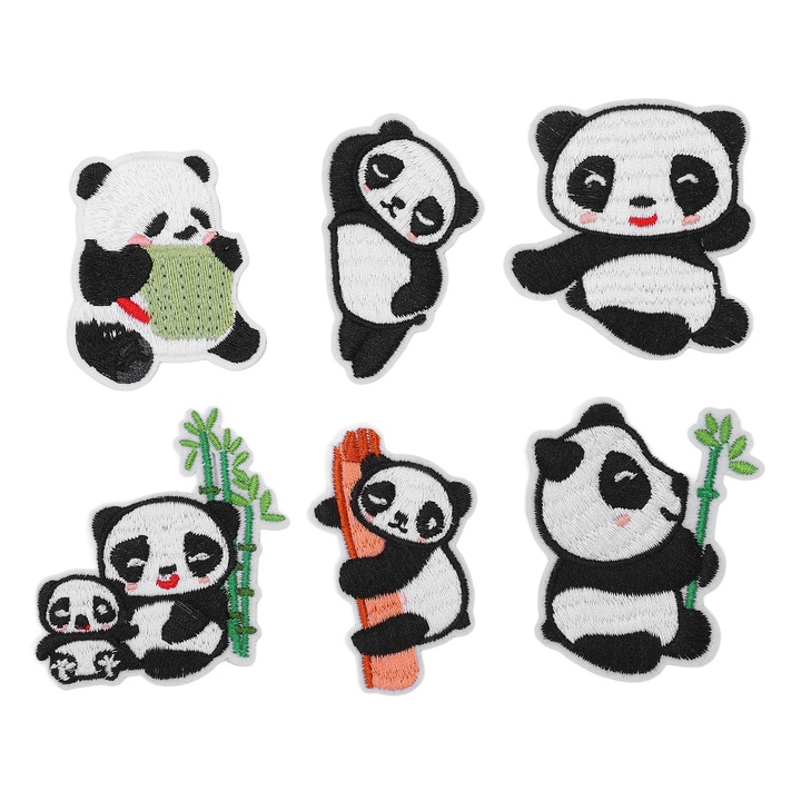 Set 6 petice termoadezive Panda, Mmgoqqt, Multicolor, Bumbac