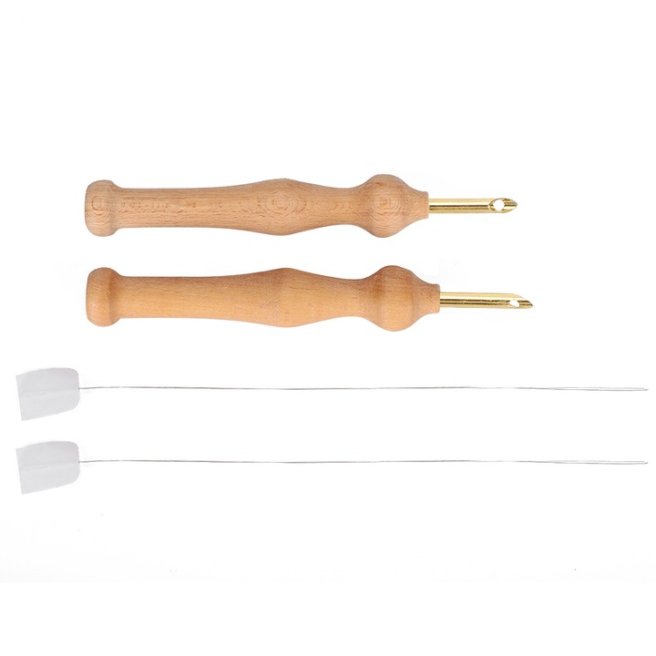 Set ac de broderie Punch Needle, Enforose, 2 ace, 2 fire, lemn, portabil