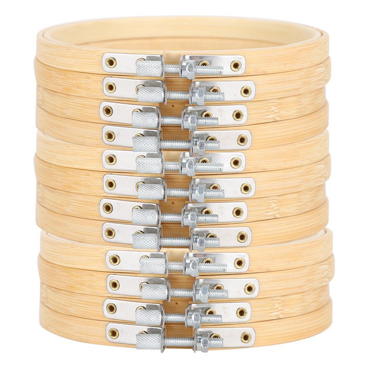 Set 12 inele de broderie din bambus, 13cm, pentru cusut si artizanat