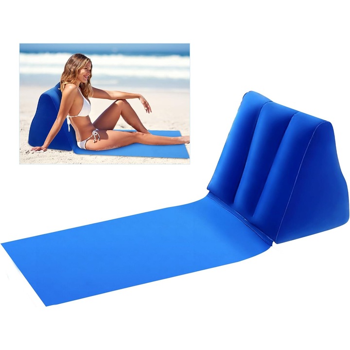 Надуваем шезлонг за къмпинг и плаж, Син, 102см x 38см/48см x 46см