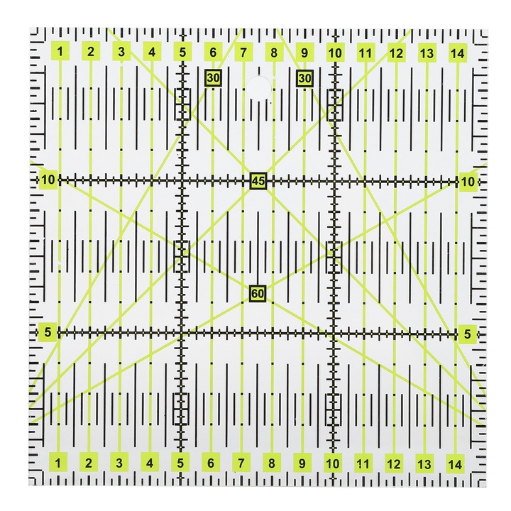 Akril tűzővonalzó, Enforose, 15x15cm, kontrasztos rácsvonalakkal, otthoni használatra