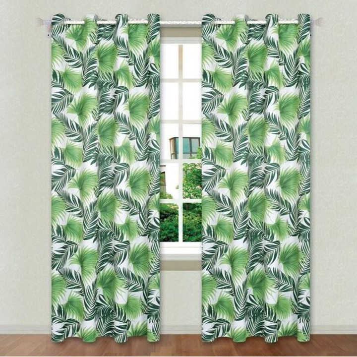 Draperie Decorativa Ecru Frunze Tropicale cu Inele 140x260cm