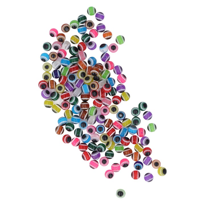 Set 300 margele cu model Evil Eye, Enforose, 8mm, rasina durabila, multicolor